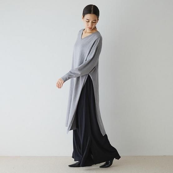 DRESS HERSELF オンライン ニットワンピース/シルクウール ロングスリット