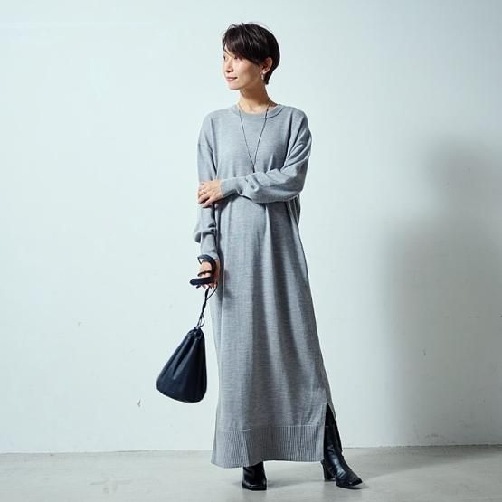 DRESS HERSELF オンライン ニットワンピース/シルクウール クルーネック