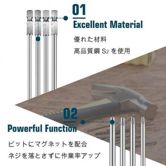 いじり止め付きトルクスビットセット 高品質S2鋼材仕様 TRX T8 T10 T15 T20 T25 T27 T30 T40 磁力付 トルクスレンチ  電動ドライバー等に