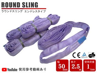 ラウンドスリングストラップ 2.5M(5M) 紫 パープル 1t スリングベルト 【4本セット】 ベルトスリング ストラップ エンドレスタイプ サークルスリング 軽量スリング N型 ラウンド型