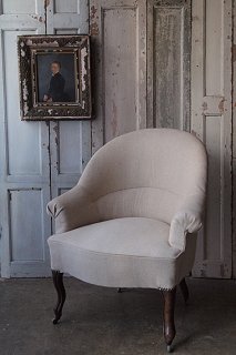 アンティーク カブリオレレッグソファ-french linen sofa
