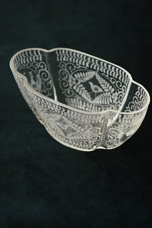 ガラス花器 羊歯と鳥-glass gravure vase
