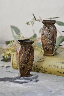 動植双雉図 ジャポニスム花器-antique metal vase