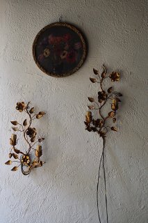 バラ科花咲ける-pair antique bracket lamp