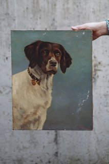 忠実・澄んだ眼の猟犬-antique oil painting on canvas