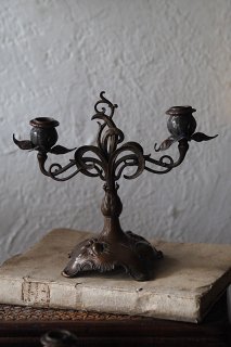 ペア燭台 アール・ヌーヴォーの動き-antique pair metal candle stand