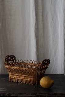 巻き巻きバスケットを象り-antique rattan oval basket