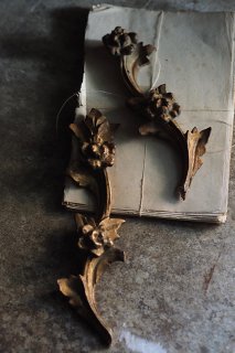 流線 お花木片-pair antique Italy wooden flower parts