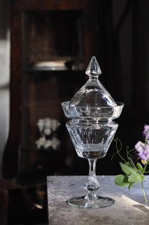 とんがり帽子ボンボニエール-antique glass pot