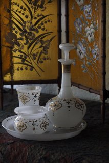 翡翠と柘榴石色のナイトセット-antique decanter & glass set
