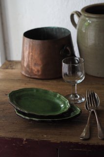 緑釉のラヴィエ皿-antique pottery plate
