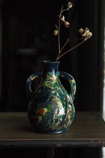 色うねるマーブル花器-vintage french pottery vase
