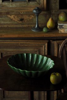 オーバル緑釉皿-antique french pottery bowl