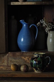 空色、フランスの水差し-vintage pottery pitcher