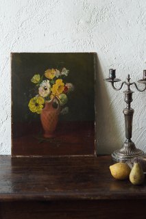優しい花、花瓶の油絵-antique oil painting