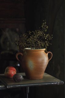 橙、色の表れ フランスの壺-vintage french pottery pot