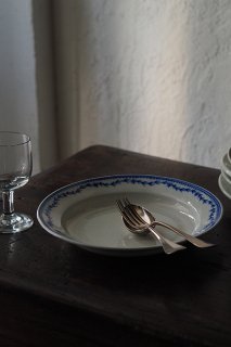 青い小花 スープボウル-antique pottery soup bowl