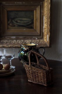 小さなワインバスケット&ボトル入り-antique small wine basket&bottle