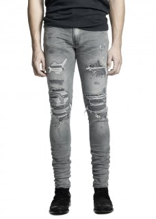 AMIRI/ߥ PATCHWORK MX1 JEAN LIGHT GREY/ѥå ͣأ  饤 졼 ǥ˥ //A0078