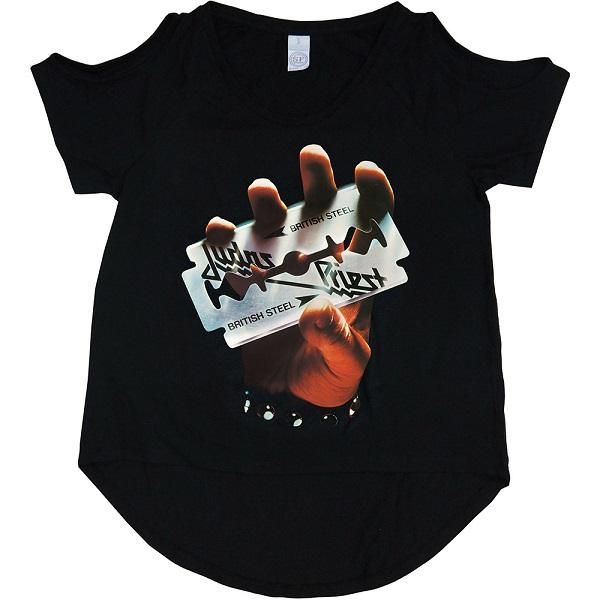 (ジューダス・プリースト) Judas Priest オフィシャル商品 レディース British Steel Tシャツ カットアウト 半袖 トッ JUDAS PRIEST British Steel With Cut-Outs, レディースTシャツ