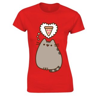 PUSHEEN Pizza Thoughts Red, レディースTシャツ