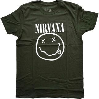 NIRVANA White Smiley Dark Green, T