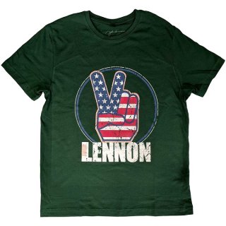 JOHN LENNON Peace Fingers Us Flag, Tシャツ
