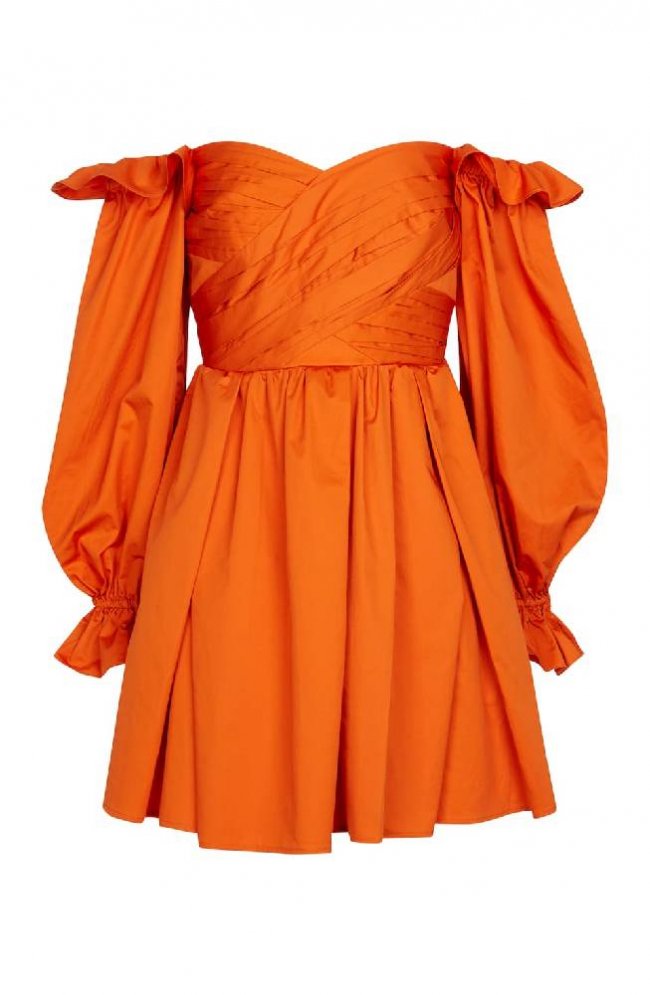 オフショルダーコットンミニドレス オレンジ - セルフポートレイト通販 