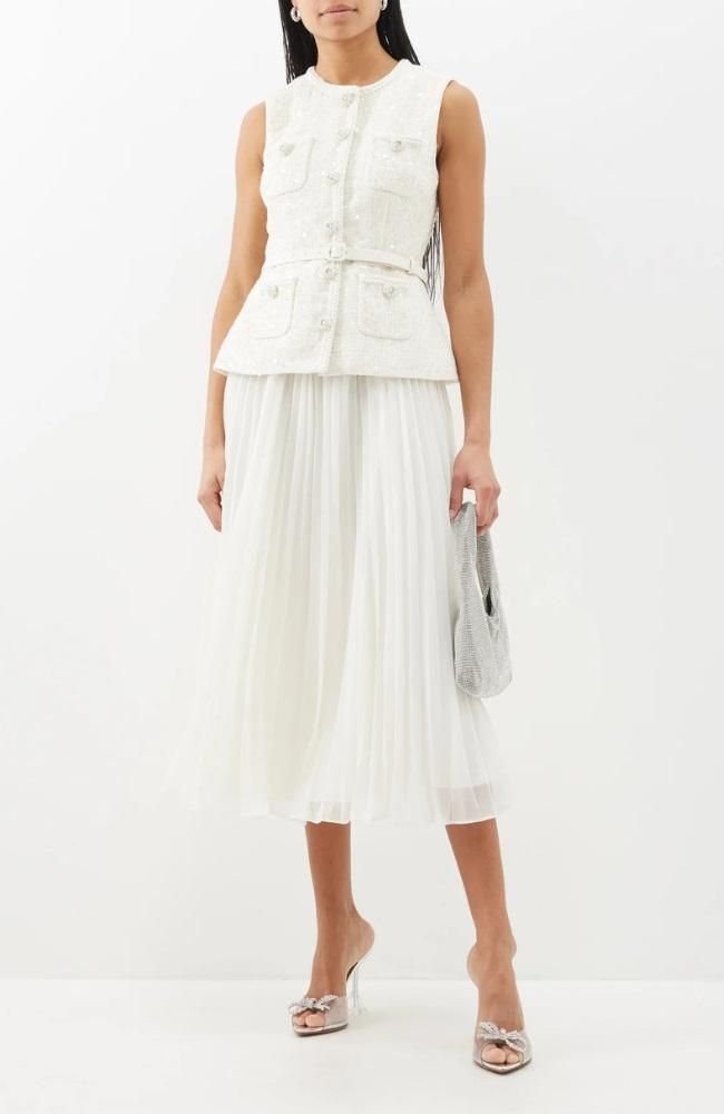 Self-Portrait ホワイトフローラルシフォンミディドレスuk4 新品