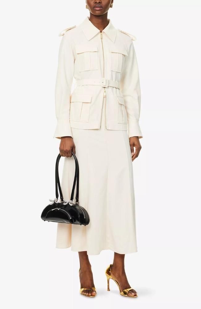 self-portrait ドレス/ジャケット 
UK 10 / US 6 白 ミリタリージャケットディテール ツーピース風 ベルト付 ミディドレス