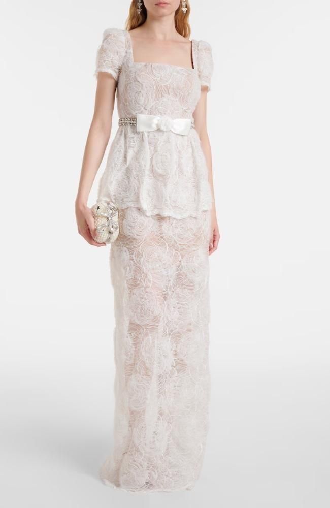 大人気】SELF PORTRAIT ホワイトレースペプラム ミディドレス