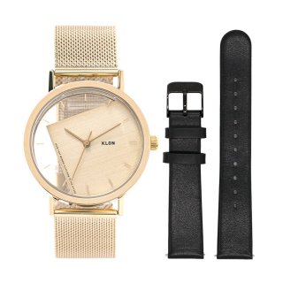 KLON INVISIBLE UNIVERSAL SHAPES [rectangle] GOLD EDITION -IP BLACK LEATHER STRAP SET- 38mm