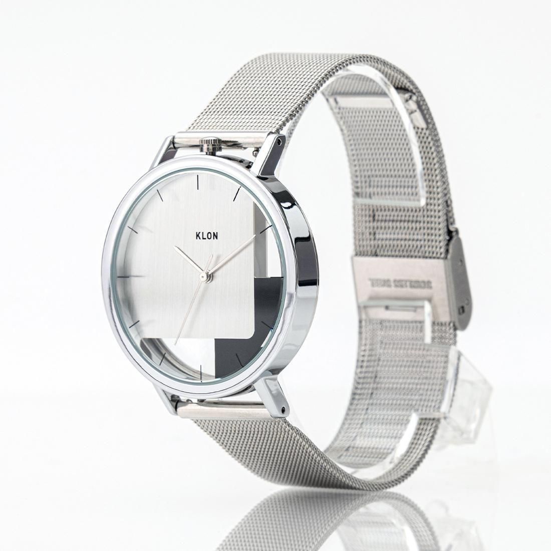 KLON INVISIBLE OVERLAPPING TILES SILVER -BLACK LEATHER STRAP SET- 38mm カジュアル 腕時計