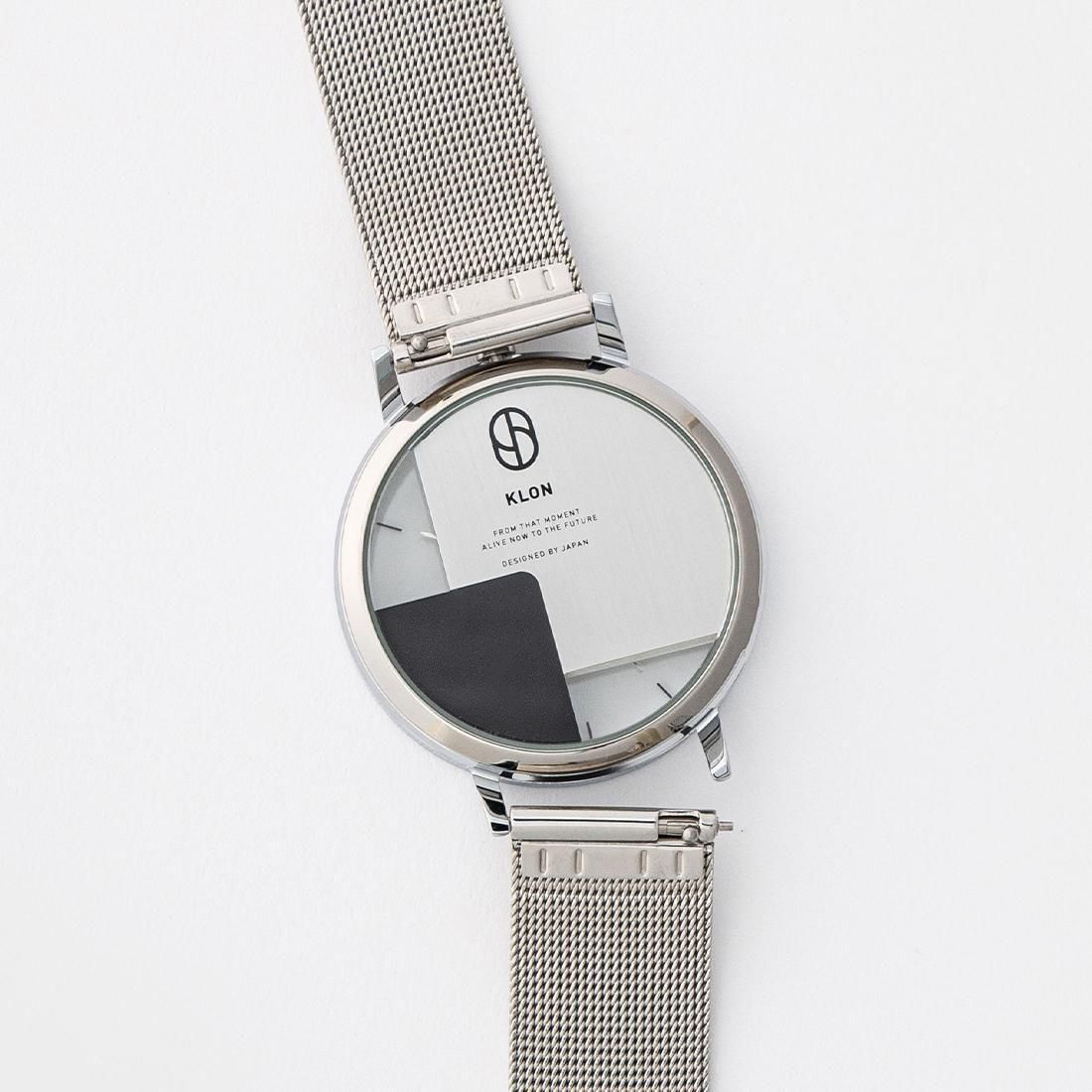 KLON INVISIBLE OVERLAPPING TILES SILVER -BLACK LEATHER STRAP SET- 38mm カジュアル 腕時計
