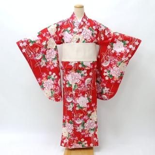 華徒然×吉木千沙都 白地/青 牡丹柄 シンプル すっきりした振袖