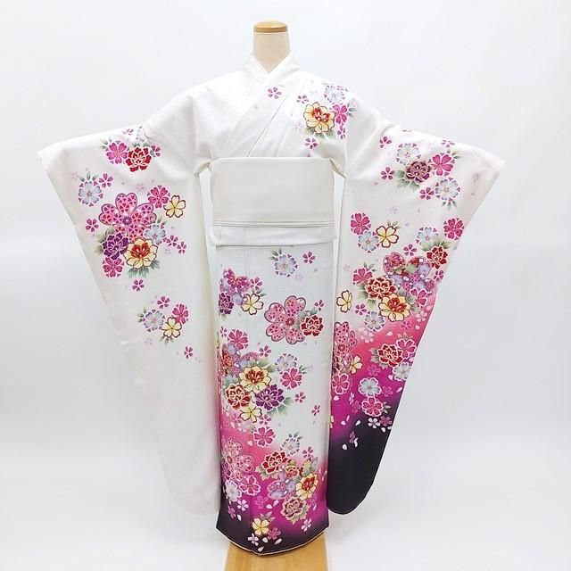 正絹白いラメの振袖トールサイズ
