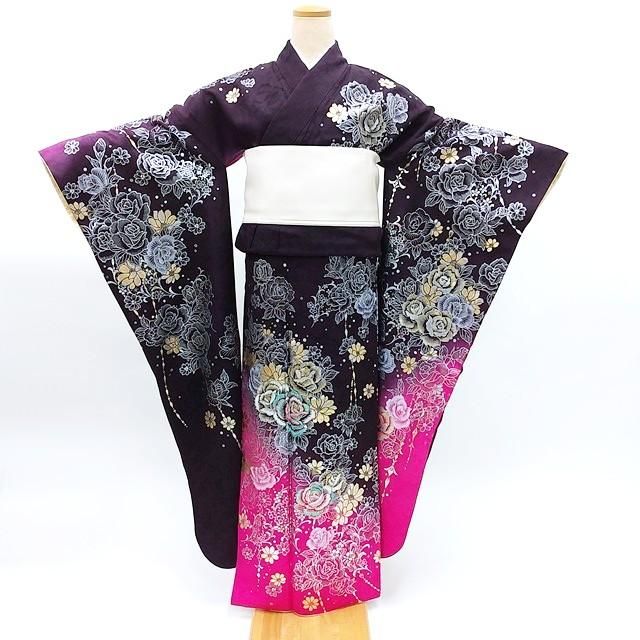 振袖 着物 中古 正絹 身丈175cm L トール ワイド A1011-4(中古 振袖 着物 中古 正絹 身丈175cm L トール ワイド A1011-4(中古