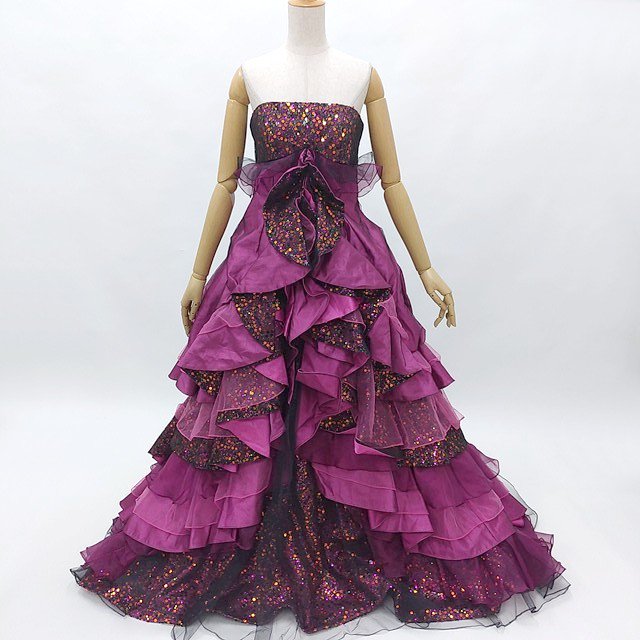 中古 カラードレス ロングドレス 赤紫 ピンク系 9号 Mサイズ ２５１８ 