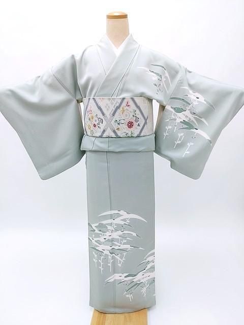 中古 リサイクル リユース グレー系 グリーン系 灰緑 訪問着 帯