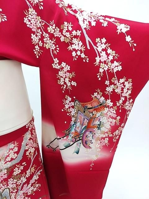 振袖 589 赤 黒 ぼかし グラデーション 御所車 桜 菊 霞 鶴 振袖 589 赤 黒 ぼかし グラデーション 御所車 桜 菊 霞 鶴