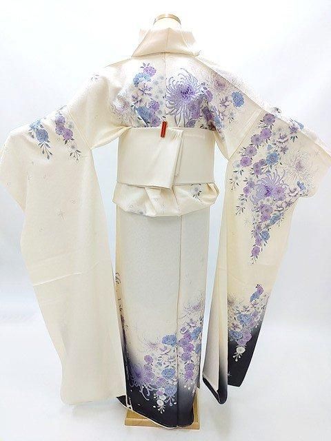 振袖 振り袖 正絹 シルク 白 黒 未仕立て 仮絵羽 L－LLサイズ