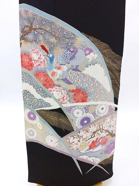 黒留袖 孔雀刺繍 丸に澤瀉紋 Sサイズ 黒留め袖 中古 貸衣装処分