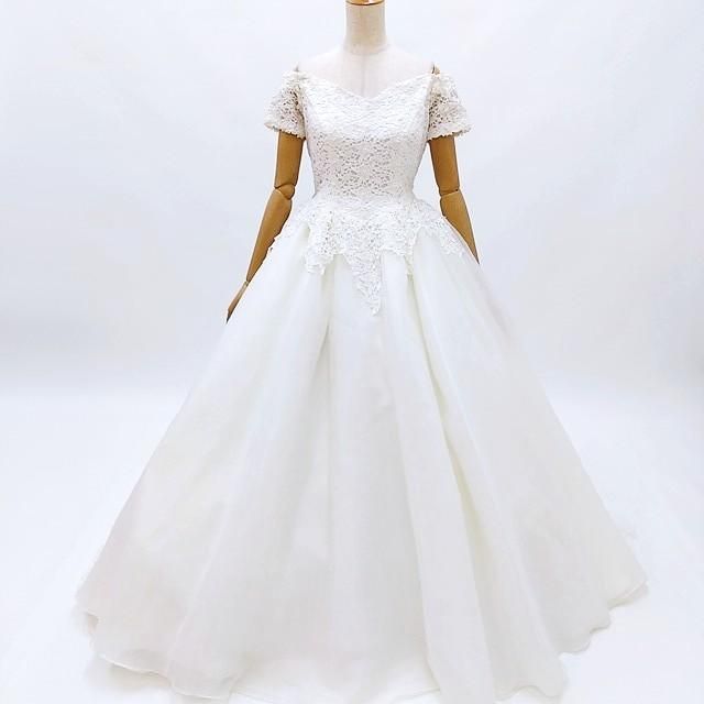 9号 半袖 オフショルダー 中古 ウエディングドレス 3891