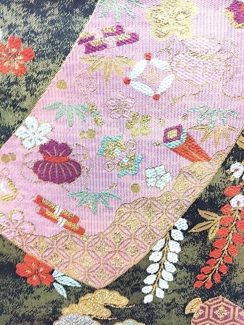 袋帯 全通帯 全通柄 黒 未仕立て 振袖用 訪問着用 きもの道楽 色 袋帯 全通帯 全通柄 黒 未仕立て 振袖用 訪問着用 きもの道楽 色