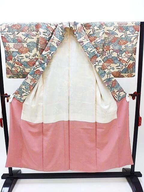 long＊しましまグリーン＊緑 ストライプ リサイクル小紋着物