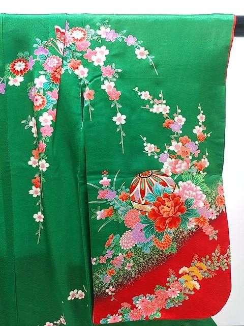 七五三☆正絹 中古着物☆女の子☆四つ身☆赤☆お遊戯会 u-
