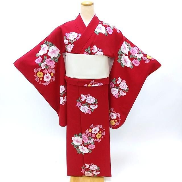 中古 小振袖 二尺袖 卒業式 袴用着物 赤 小紋柄 L-LLサイズ 中古 小振袖 二尺袖 卒業式 袴用着物 赤 小紋柄 L-LLサイズ