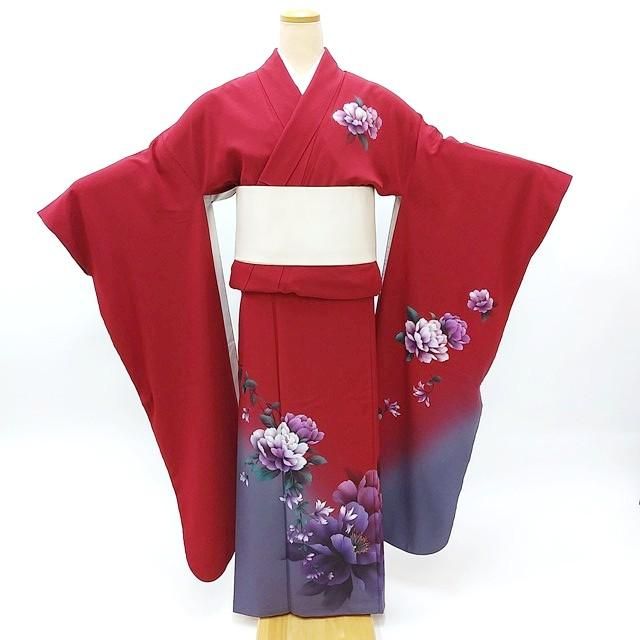 振袖 身長157-172cm 黒×紫 大きな牡丹（振袖】黒/白/紫・牡丹