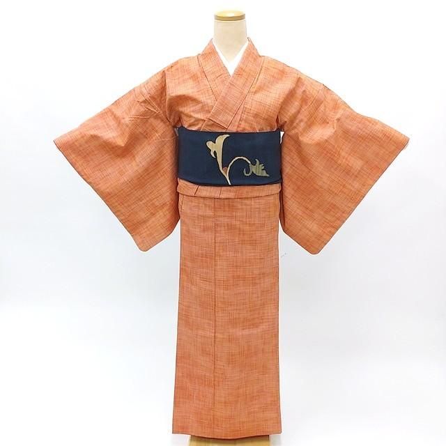 着物（オレンジ） 小紋 名古屋帯（青） セット 無く
