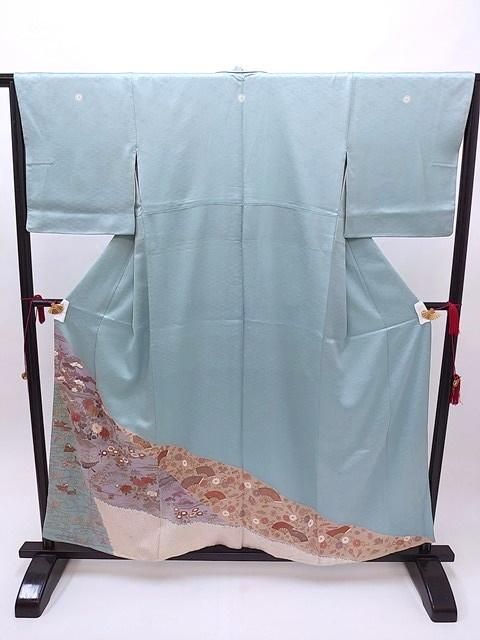 青い訪問着　留袖　【１２】 中古 リサイクル リユース 色留袖 水色 青 118 訪問着 仕立て